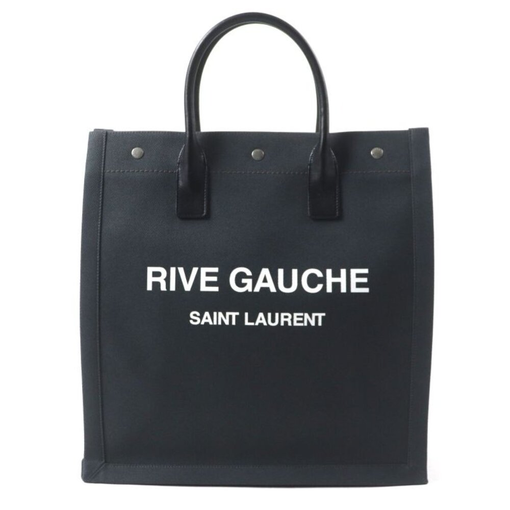 Saint Laurent Paris Rive Gauche N S Canvas Leather Tote Bag Dark Gray - Picture 1 of 12